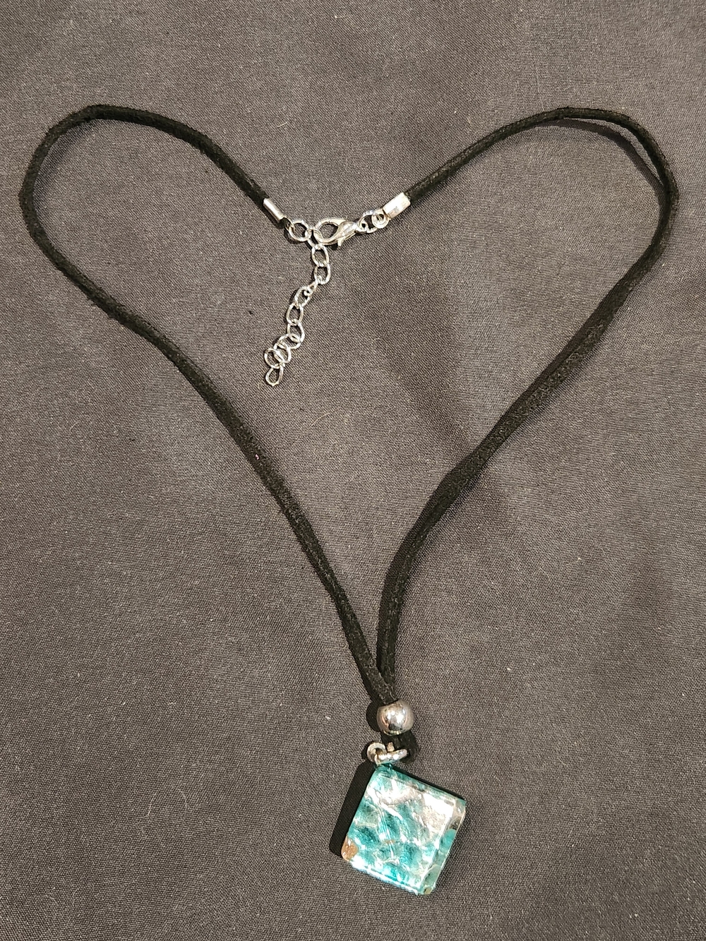 VTG Vetro di Murano Glass Necklace Pendant Jewelry Italian Teal Gold Silver